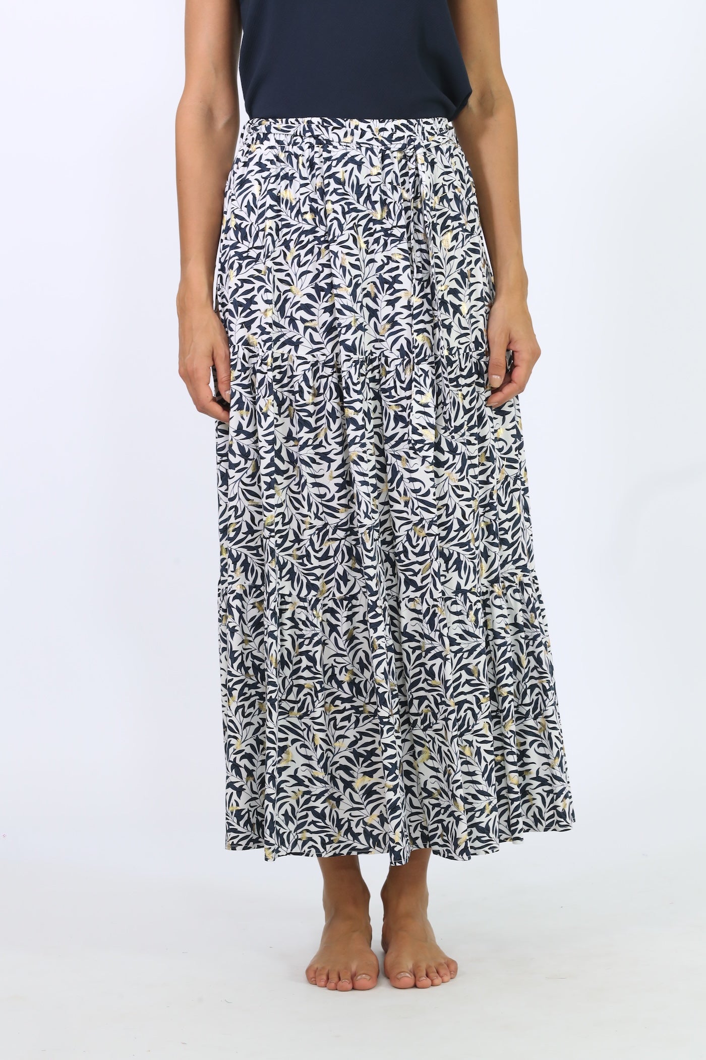 Solana Maxi Skirt - White With Gold