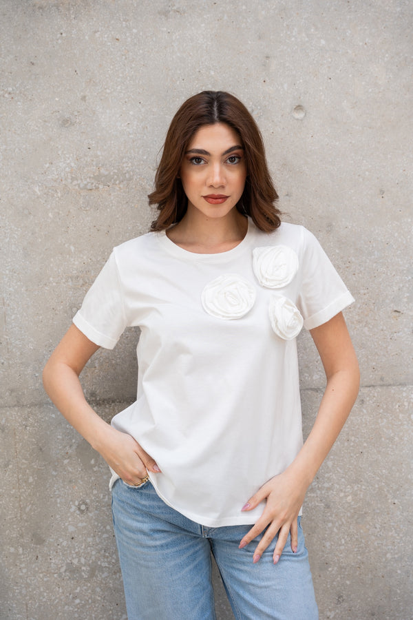 Round Neck Top with Flowers