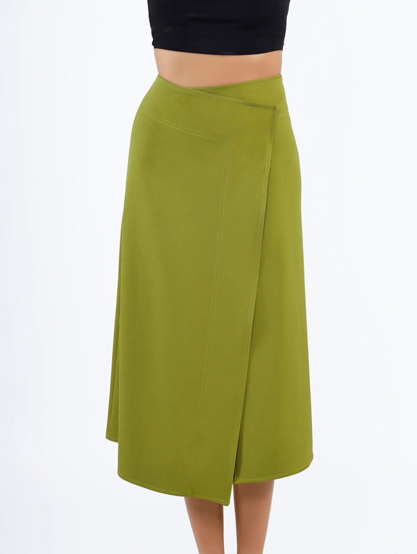 Asymmetric Wrap Midi Skirt Anise Green