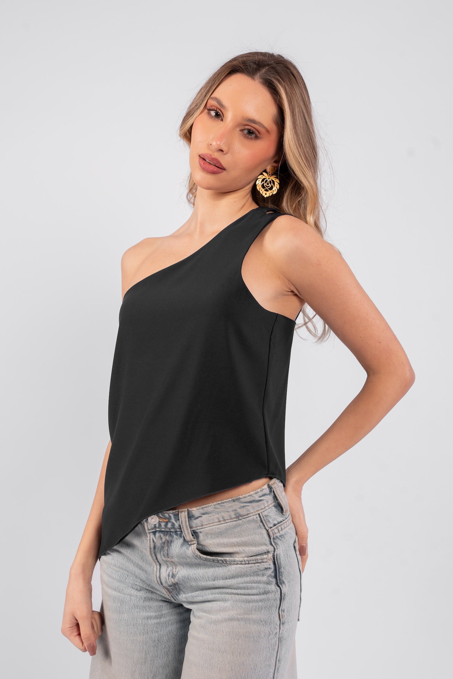 Asymmetric Top with Stripes - Black
