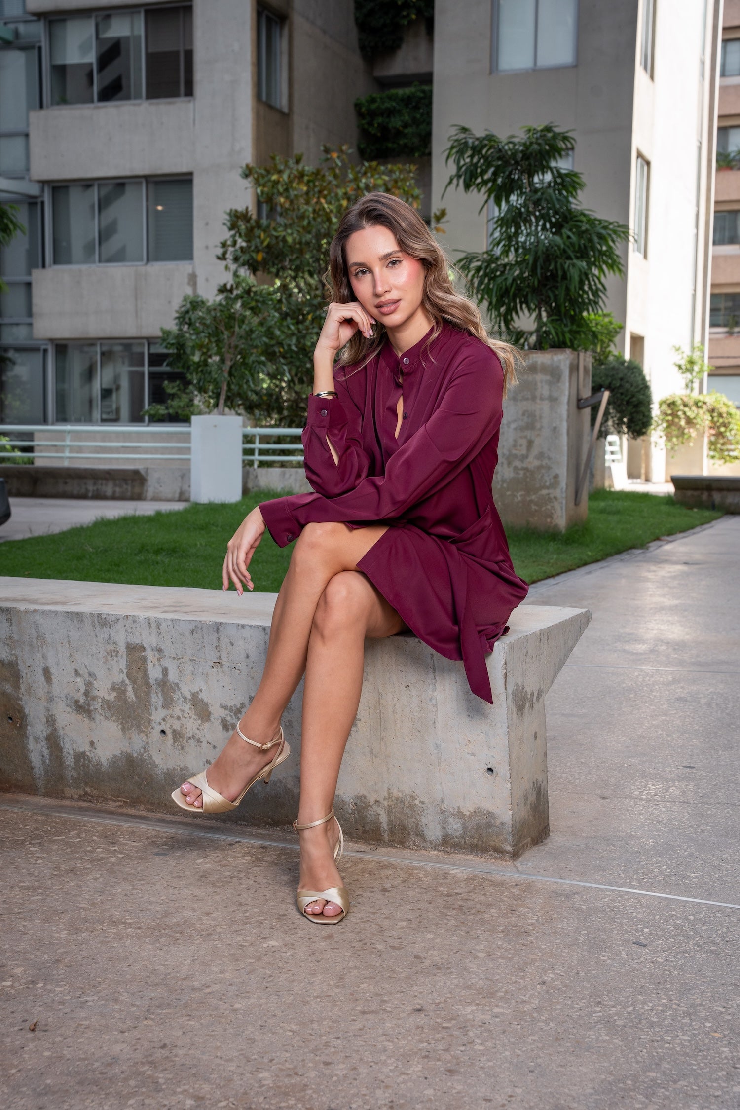 Franca Shirt Dress-Burgundy