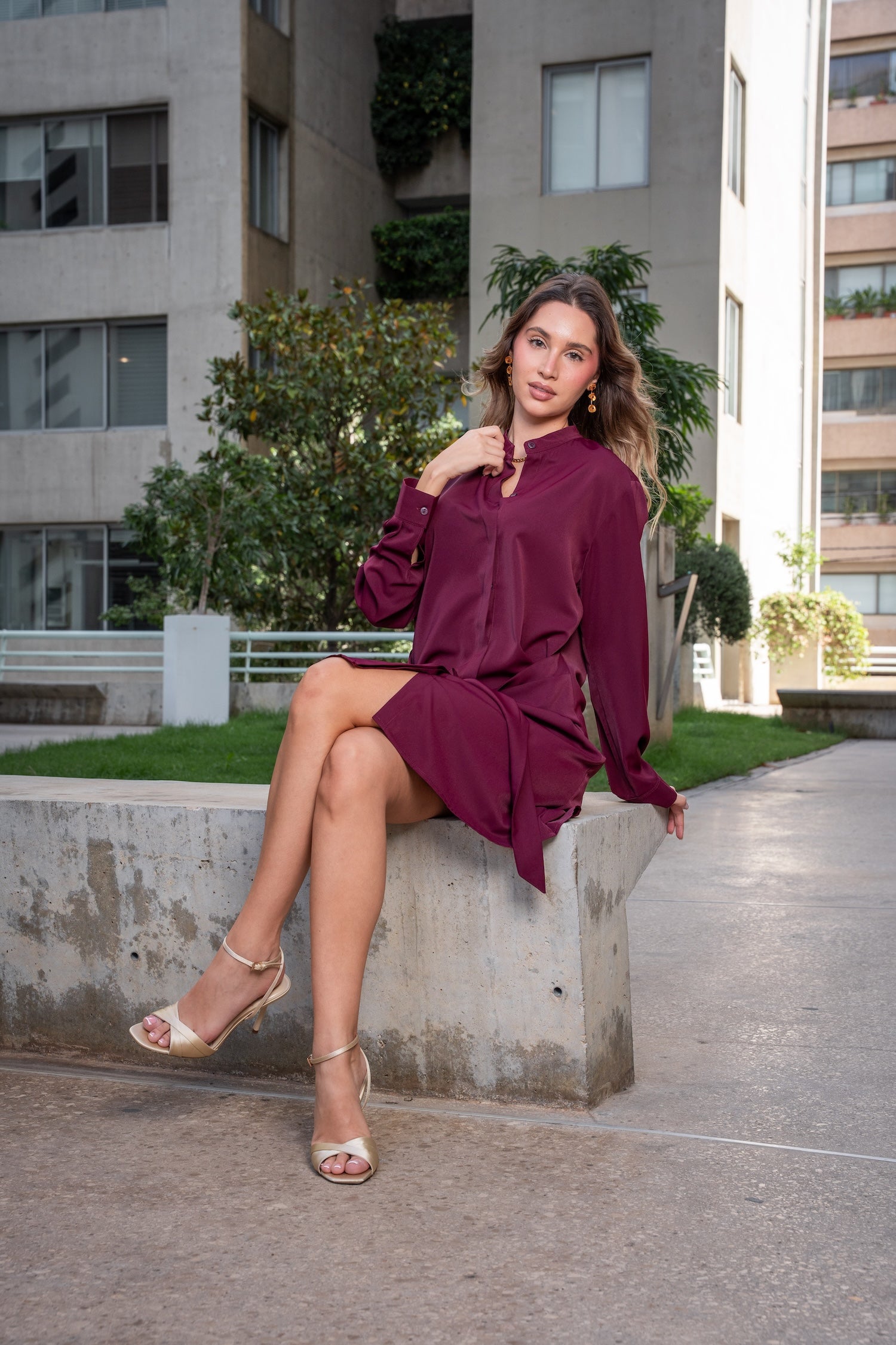 Franca Shirt Dress-Burgundy