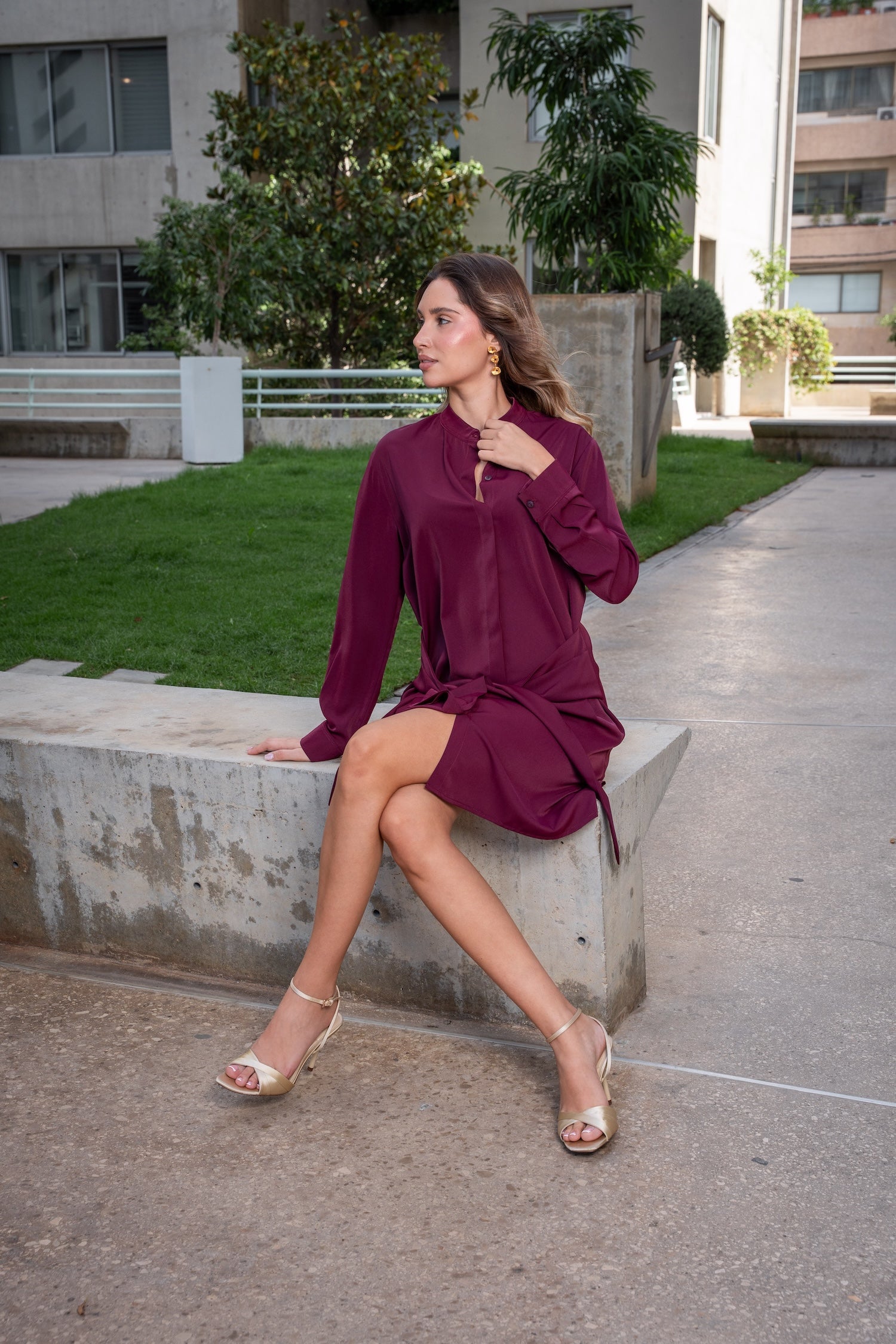 Franca Shirt Dress-Burgundy