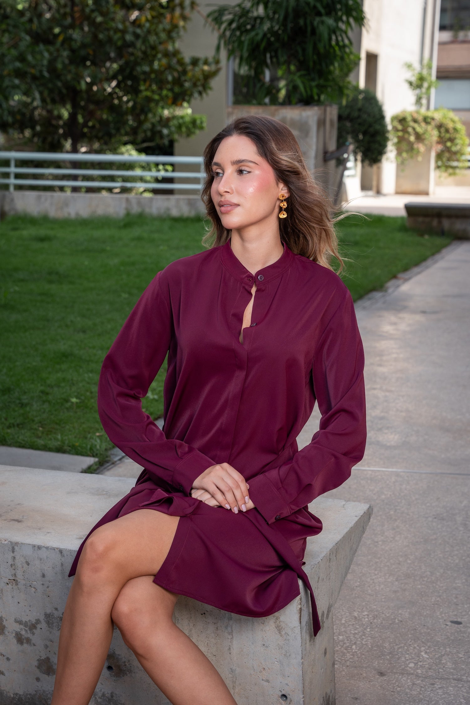 Franca Shirt Dress-Burgundy