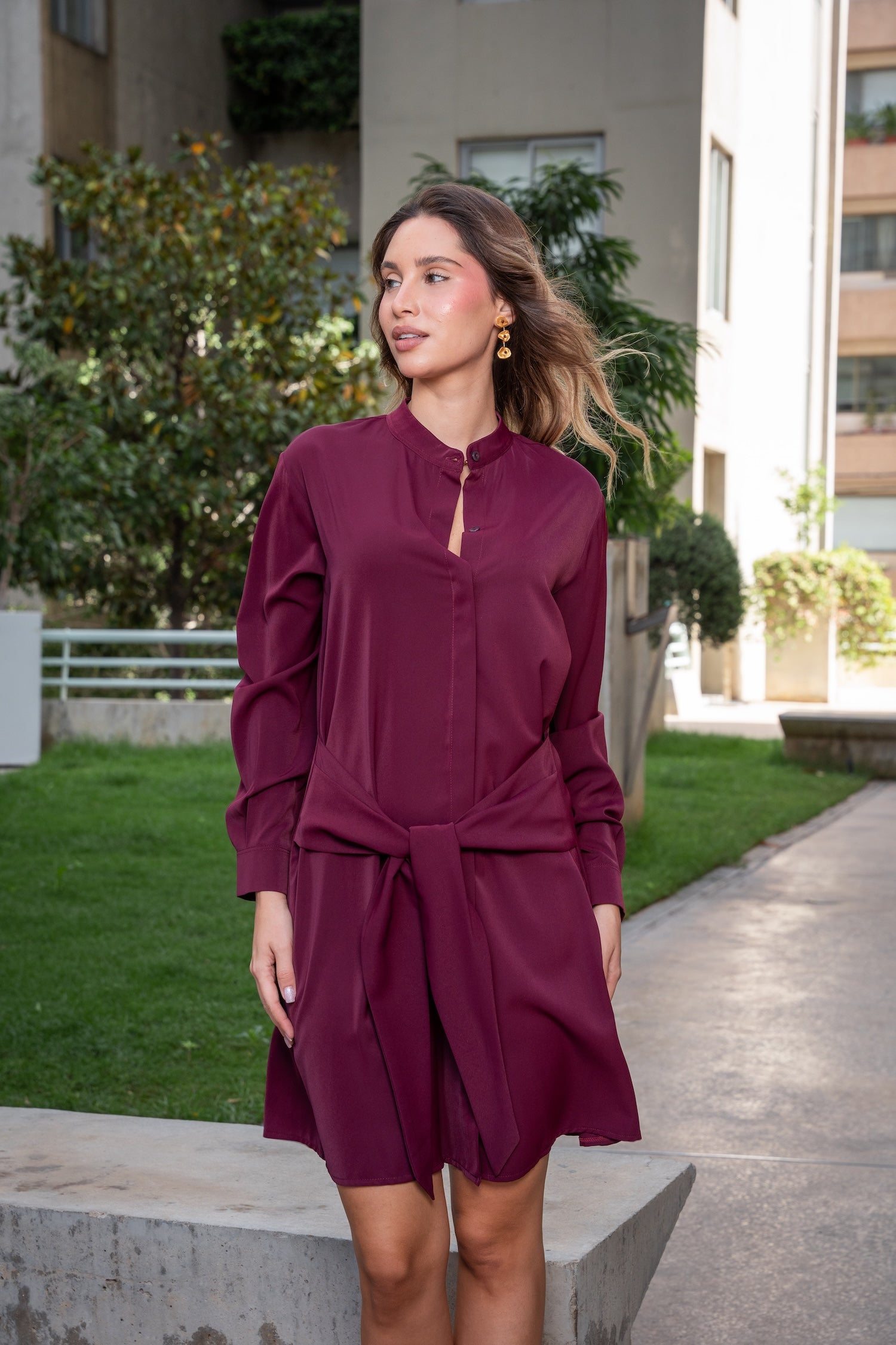 Franca Shirt Dress-Burgundy