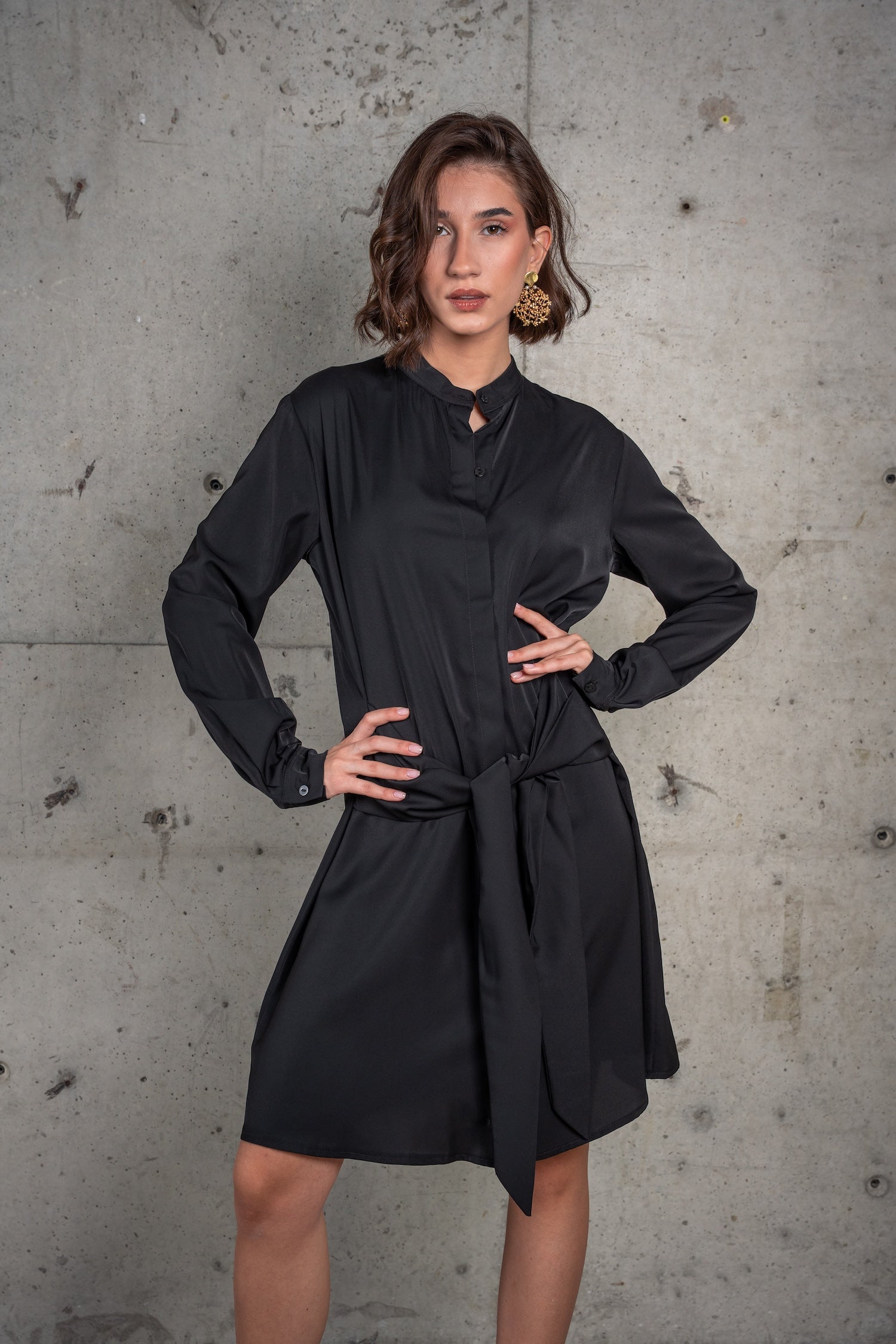 Franca Shirt Dress-Black