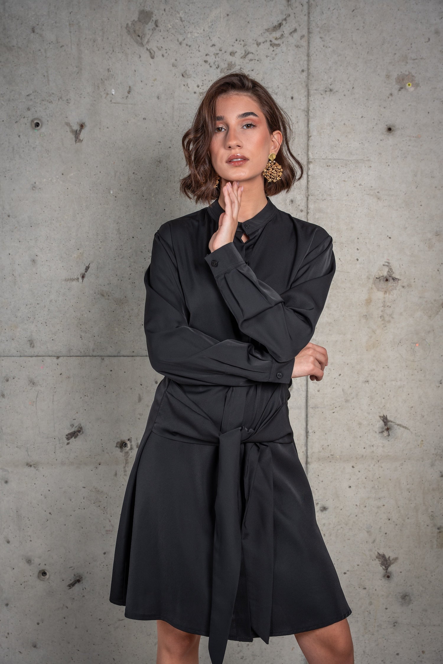 Franca Shirt Dress-Black