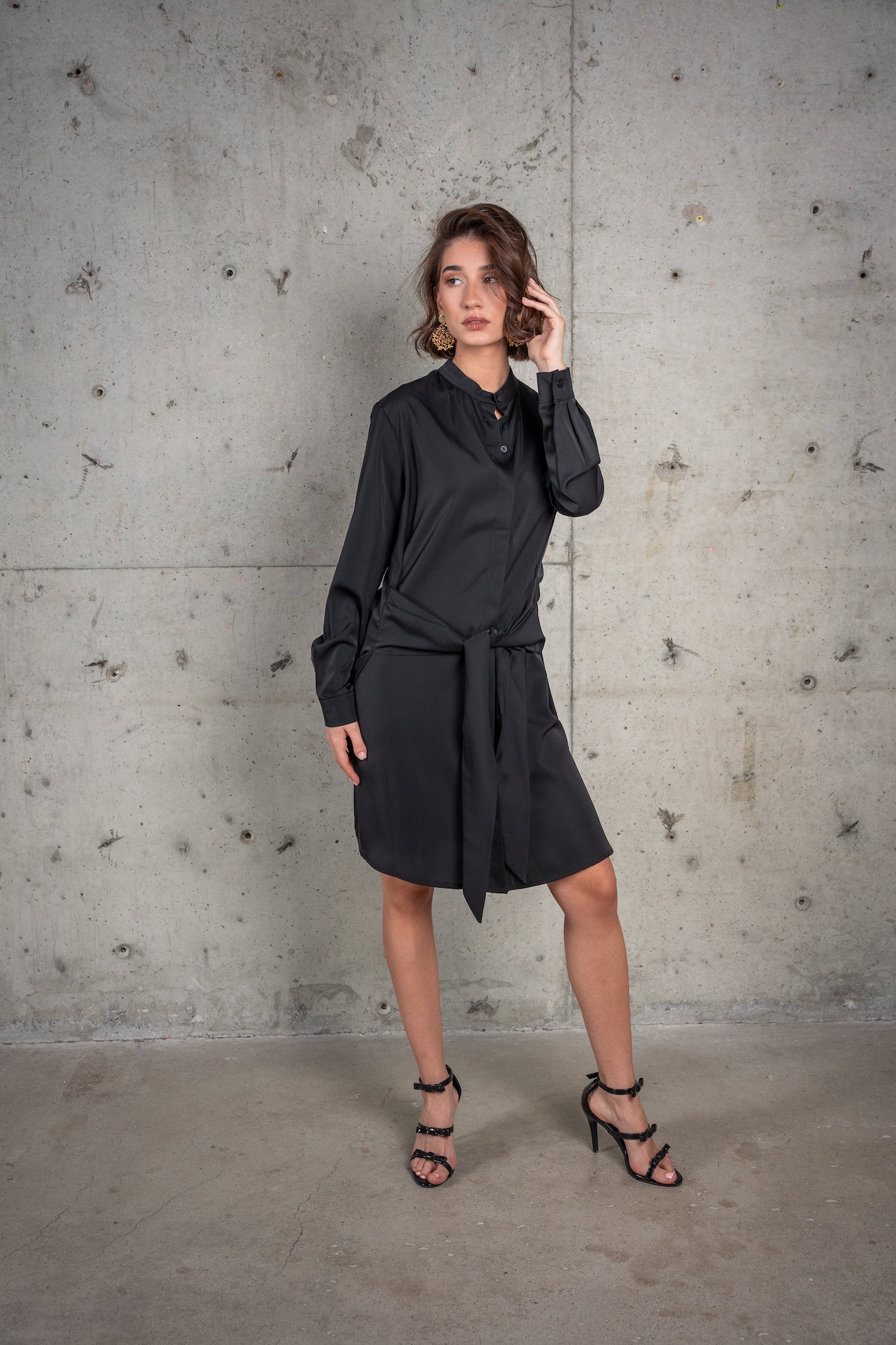 Franca Shirt Dress-Black