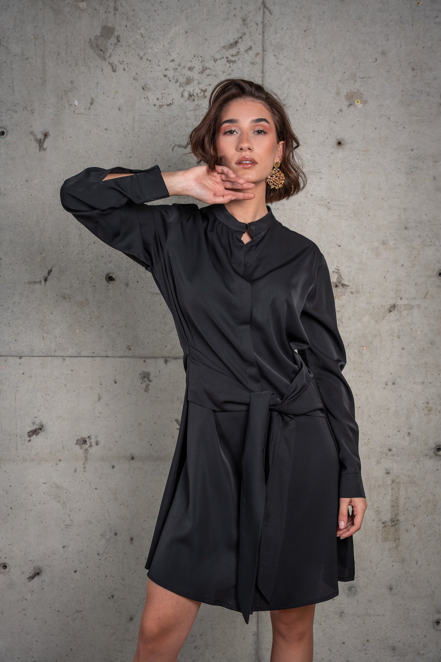 Franca Shirt Dress-Black