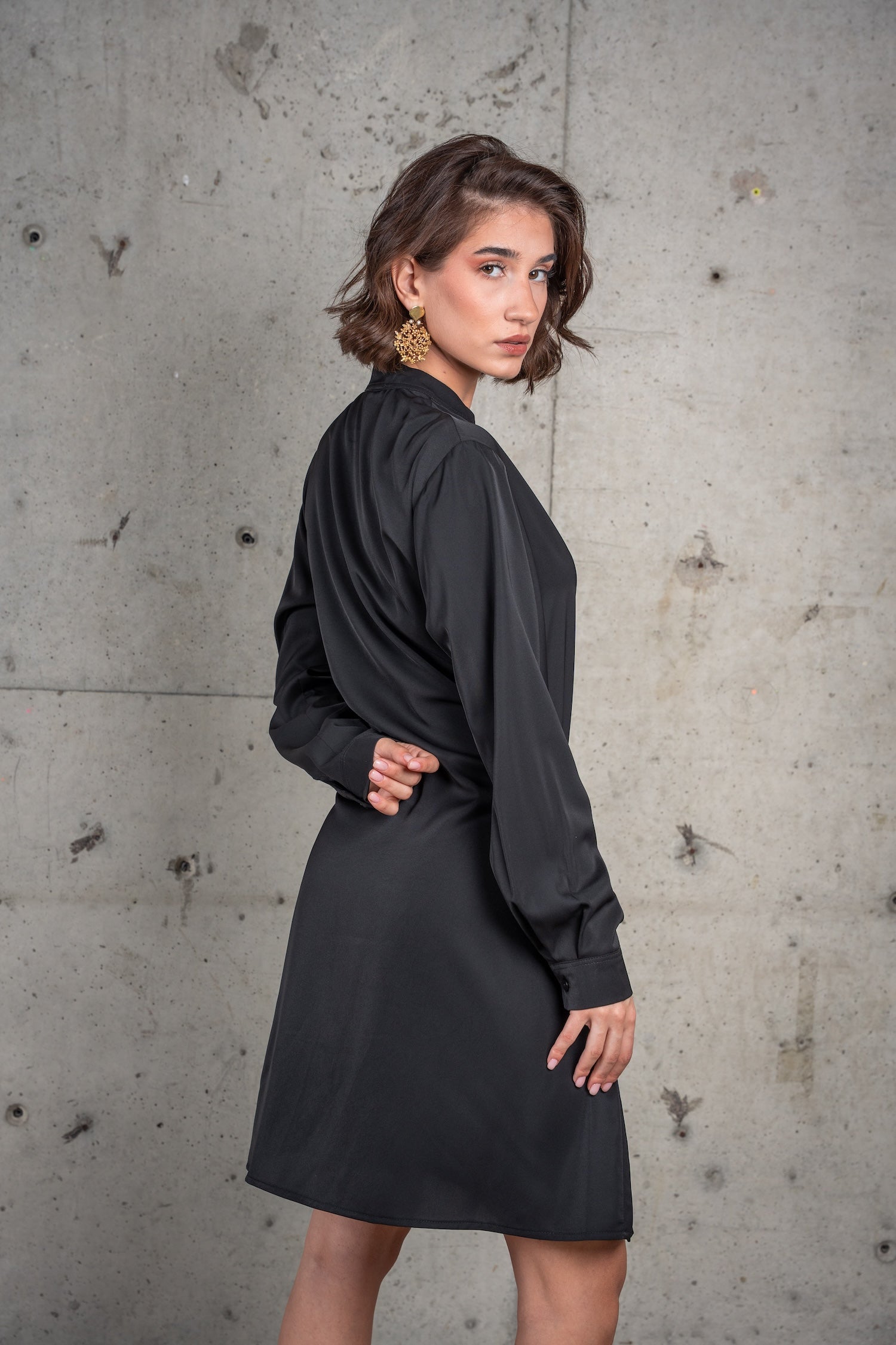 Franca Shirt Dress-Black