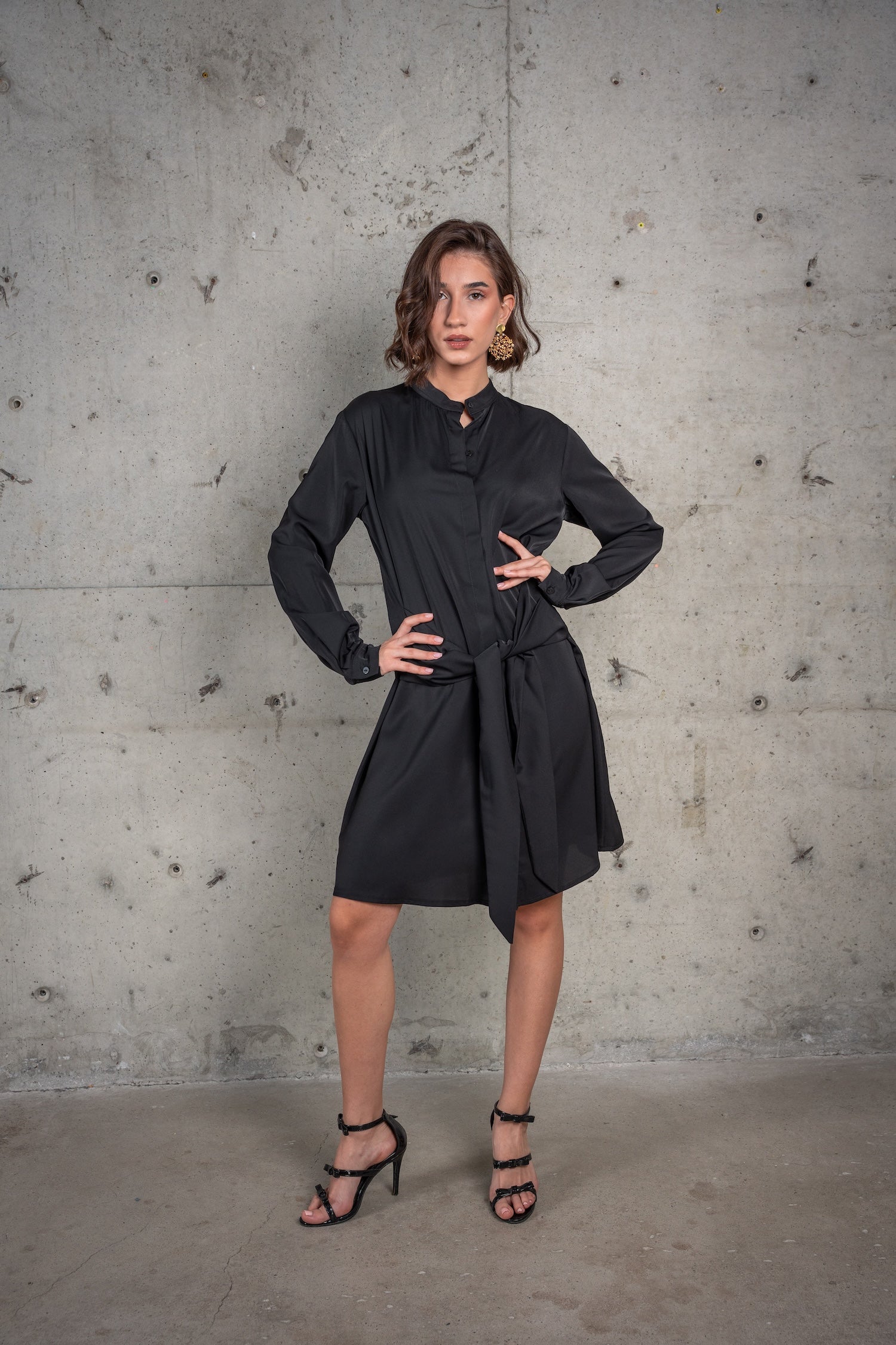 Franca Shirt Dress-Black