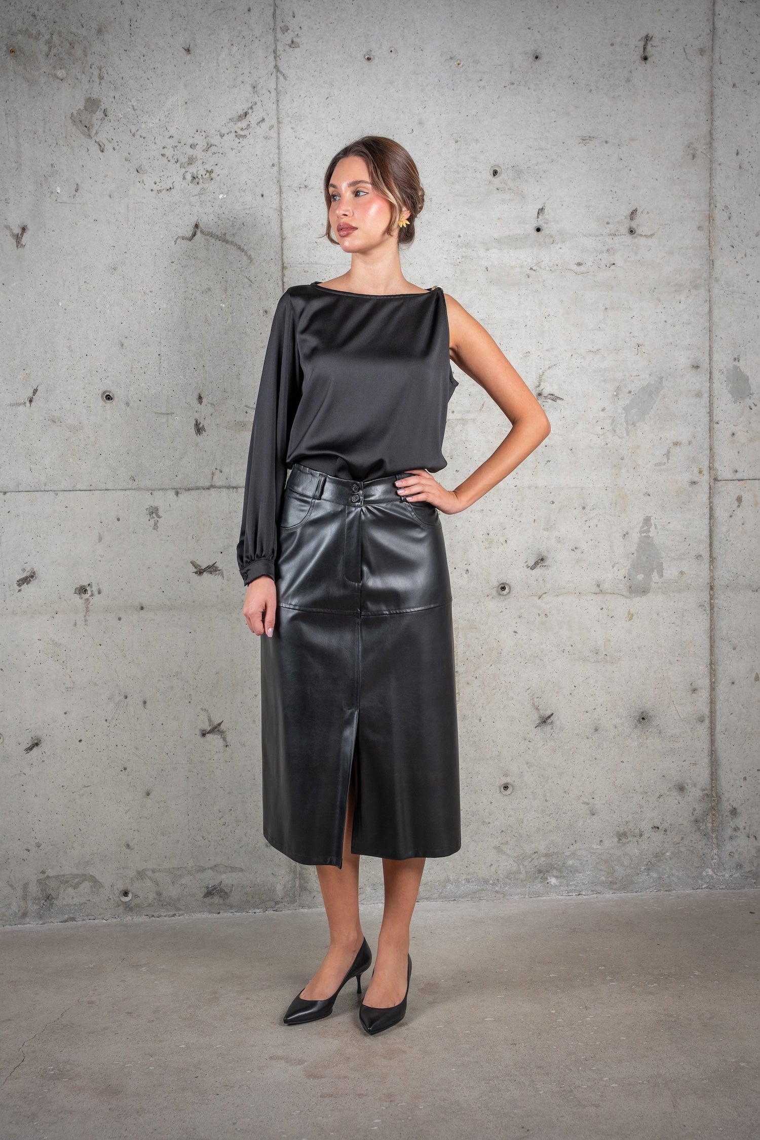 Nella One Sleeve Top-Black