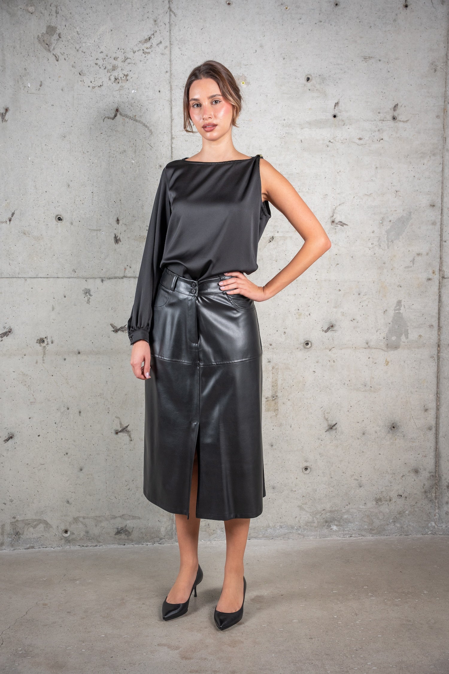 Nella One Sleeve Top-Black