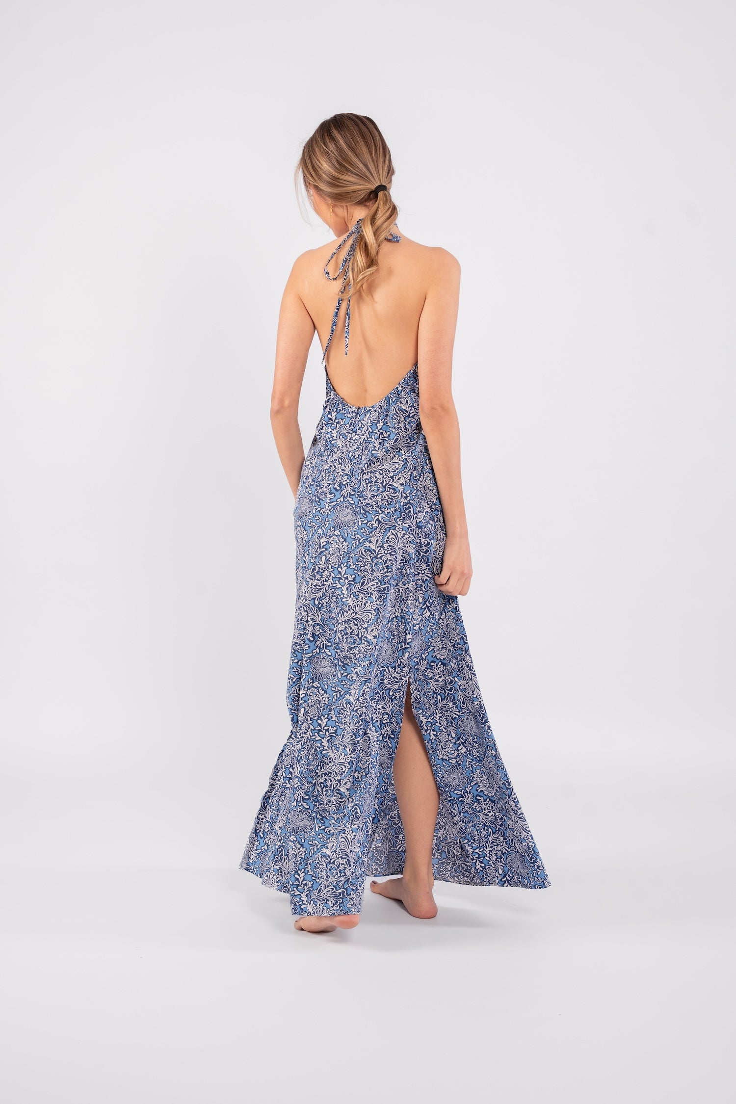 Nora Halter Neck Dress - Printed Blue