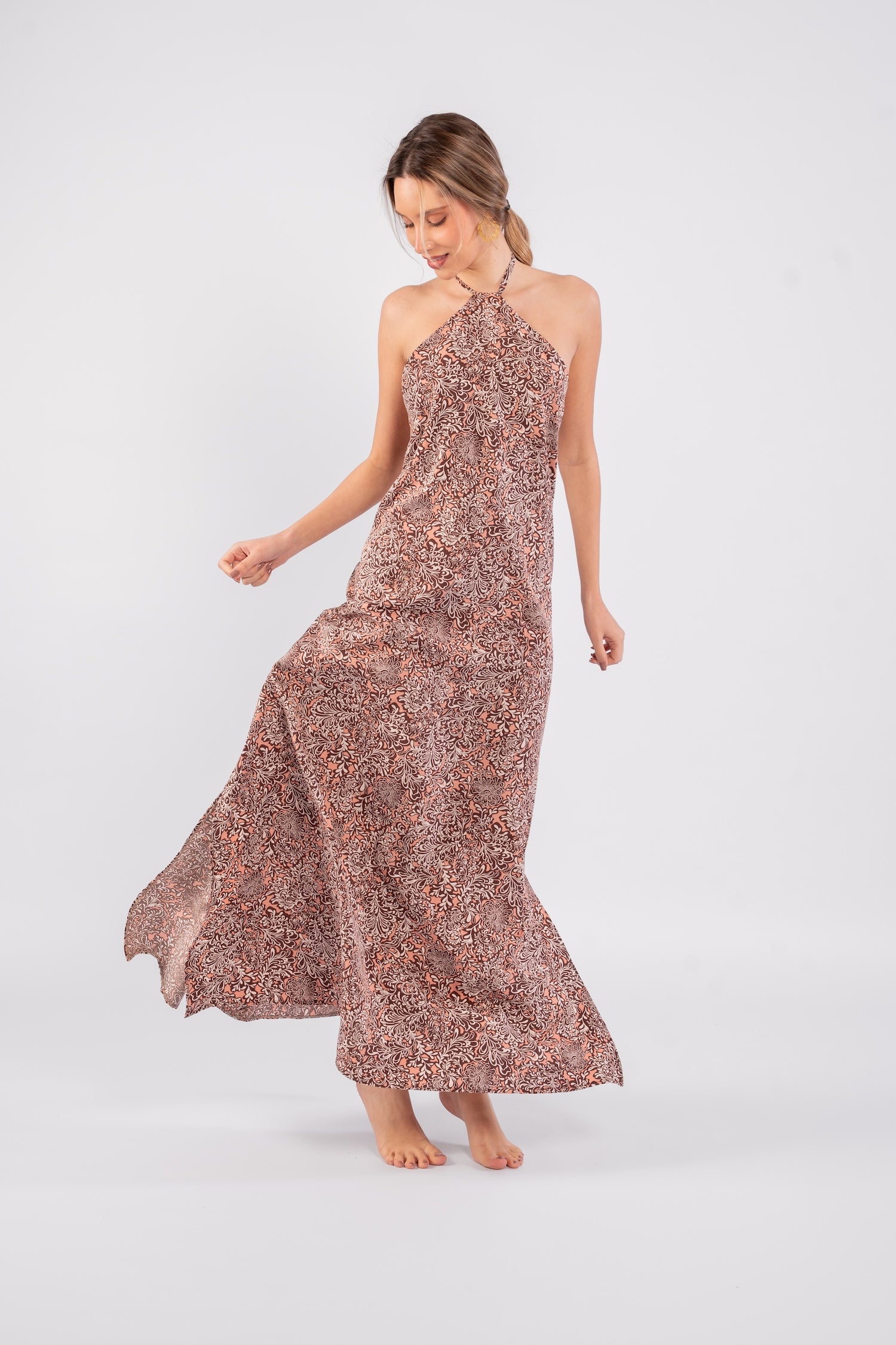 Nora Halter Neck Dress - Printed Pink