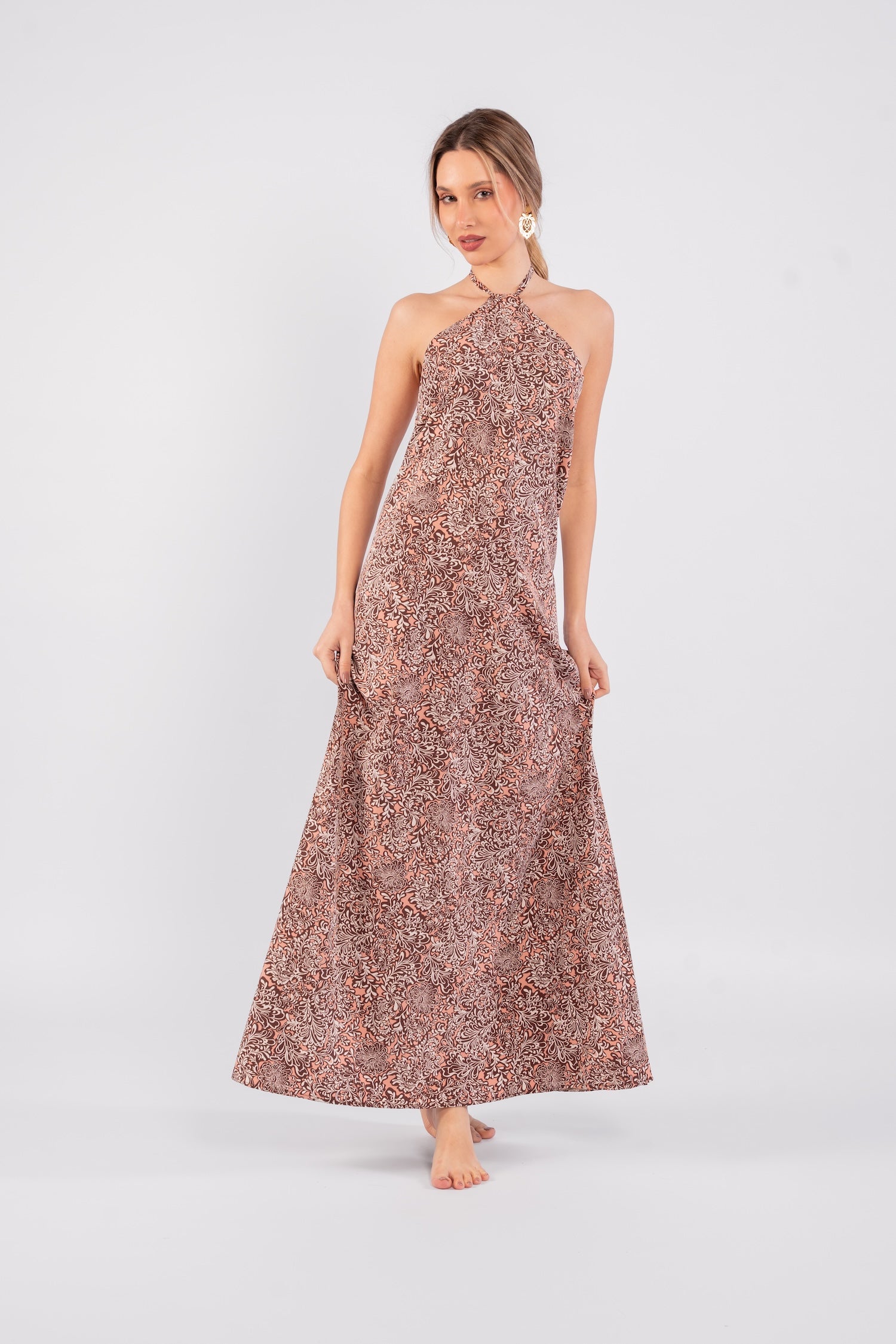 Nora Halter Neck Dress - Printed Pink