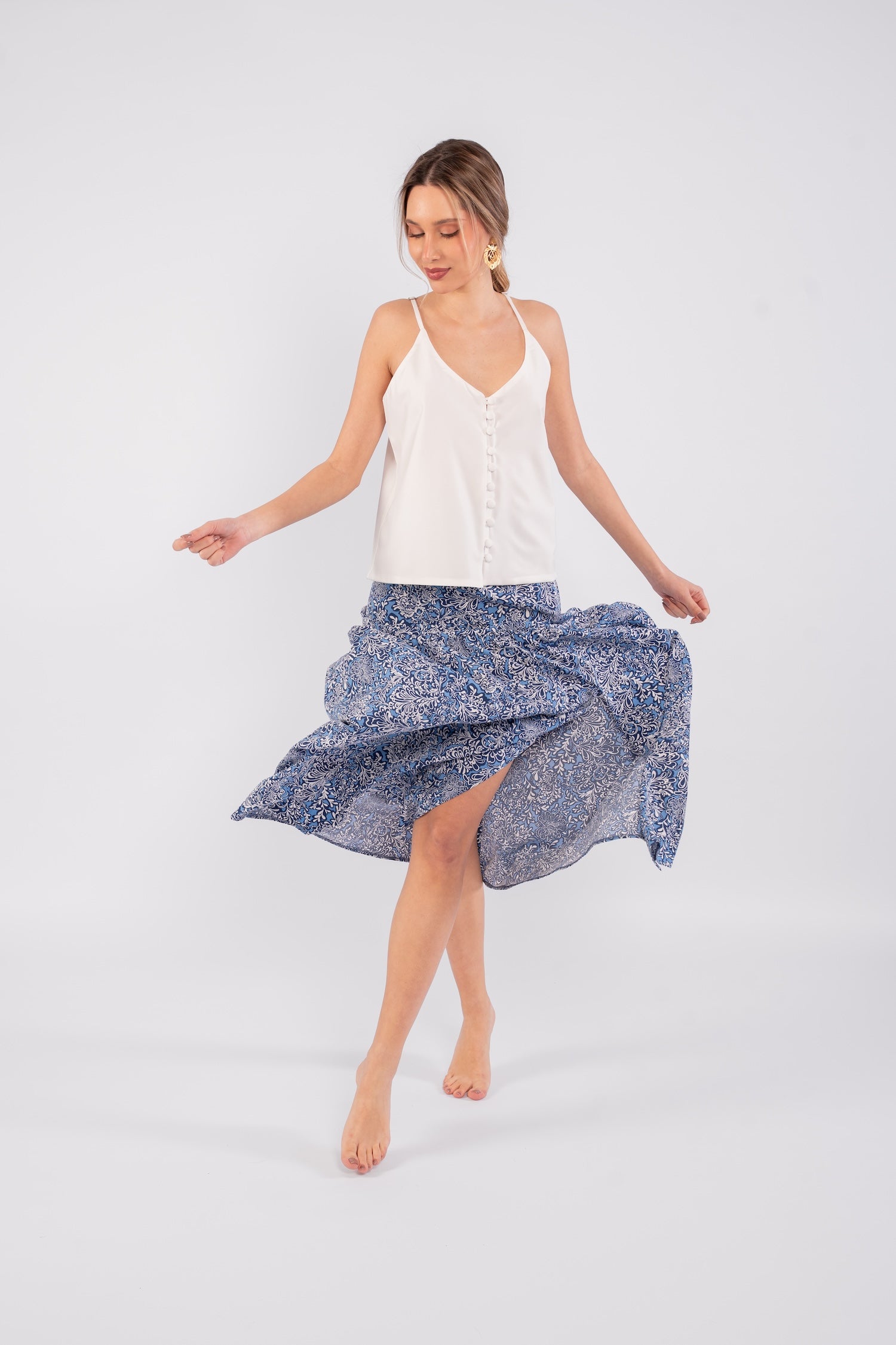 Printed Midi Skirt - Blue