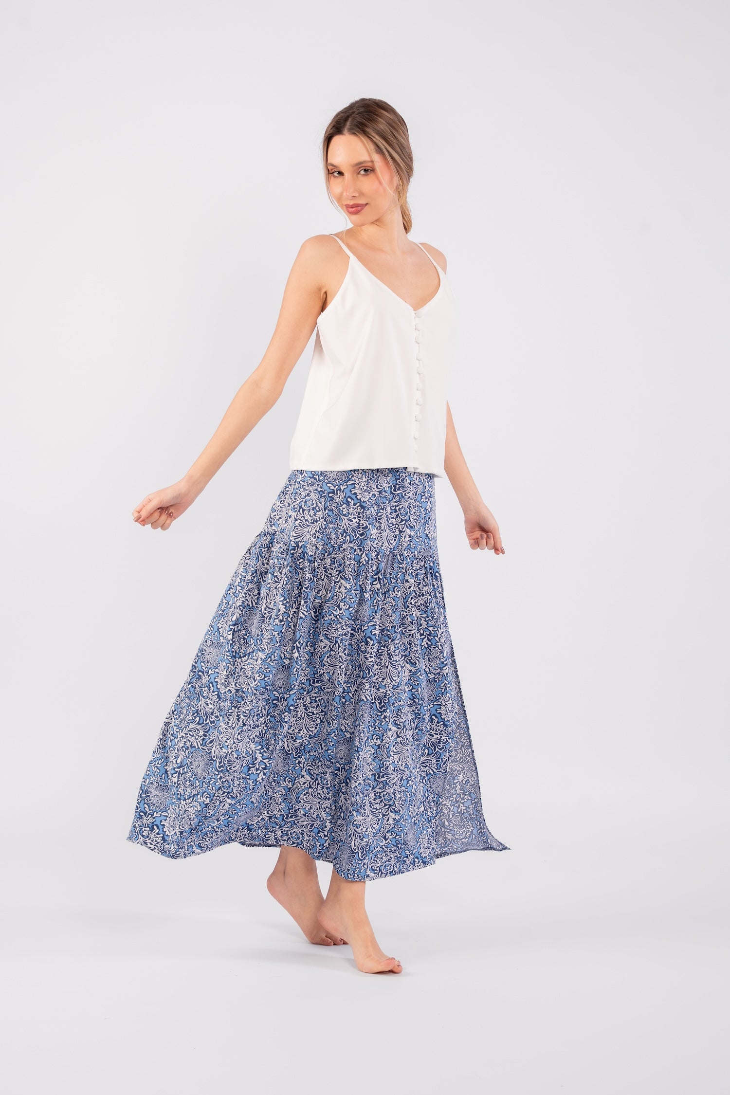 Printed Midi Skirt - Blue