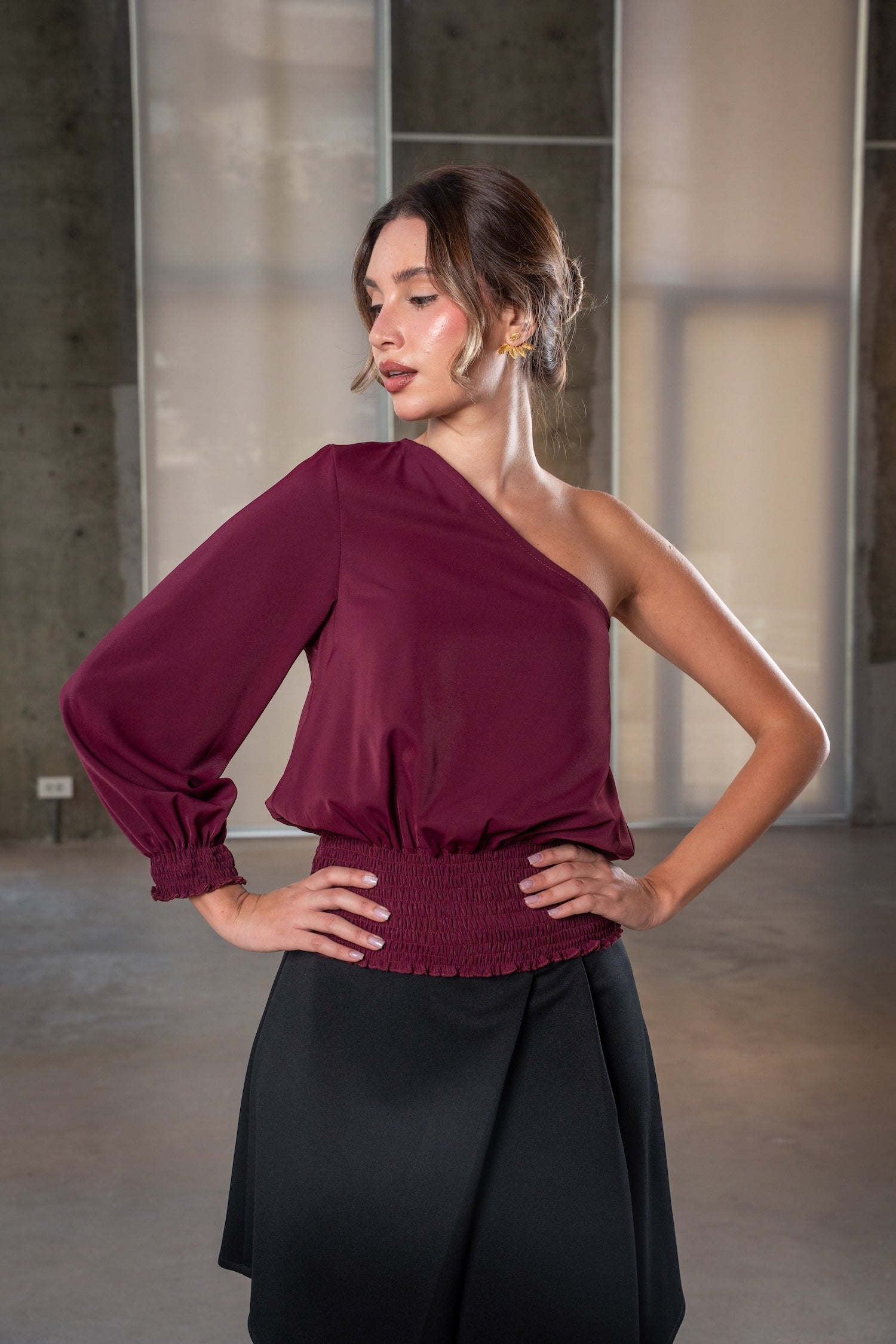 Reyna Asymmetric Top - Burgundy