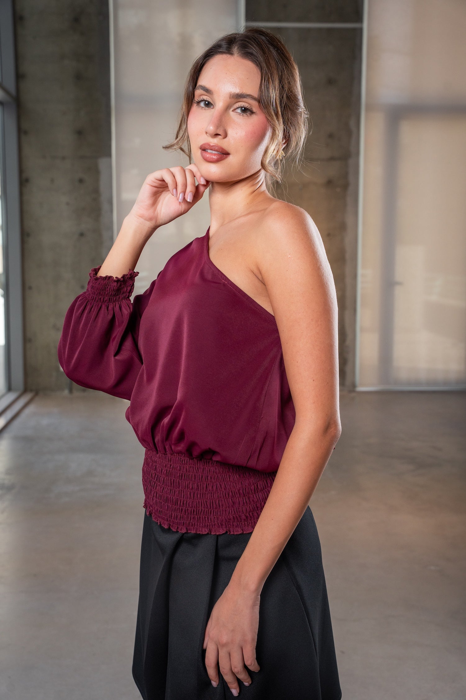 Reyna Asymmetric Top - Burgundy