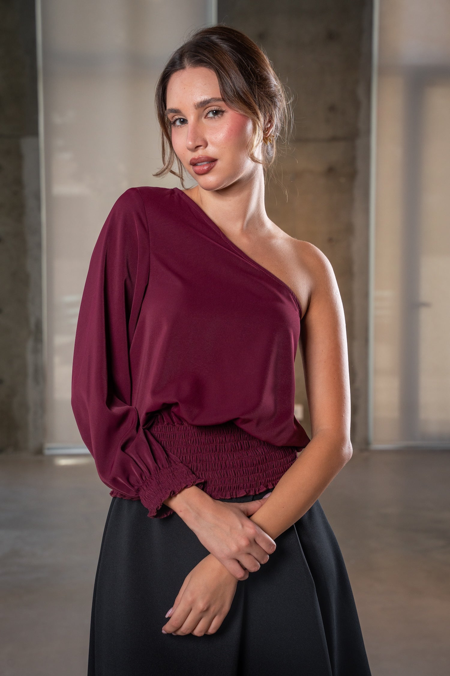 Reyna Asymmetric Top - Burgundy
