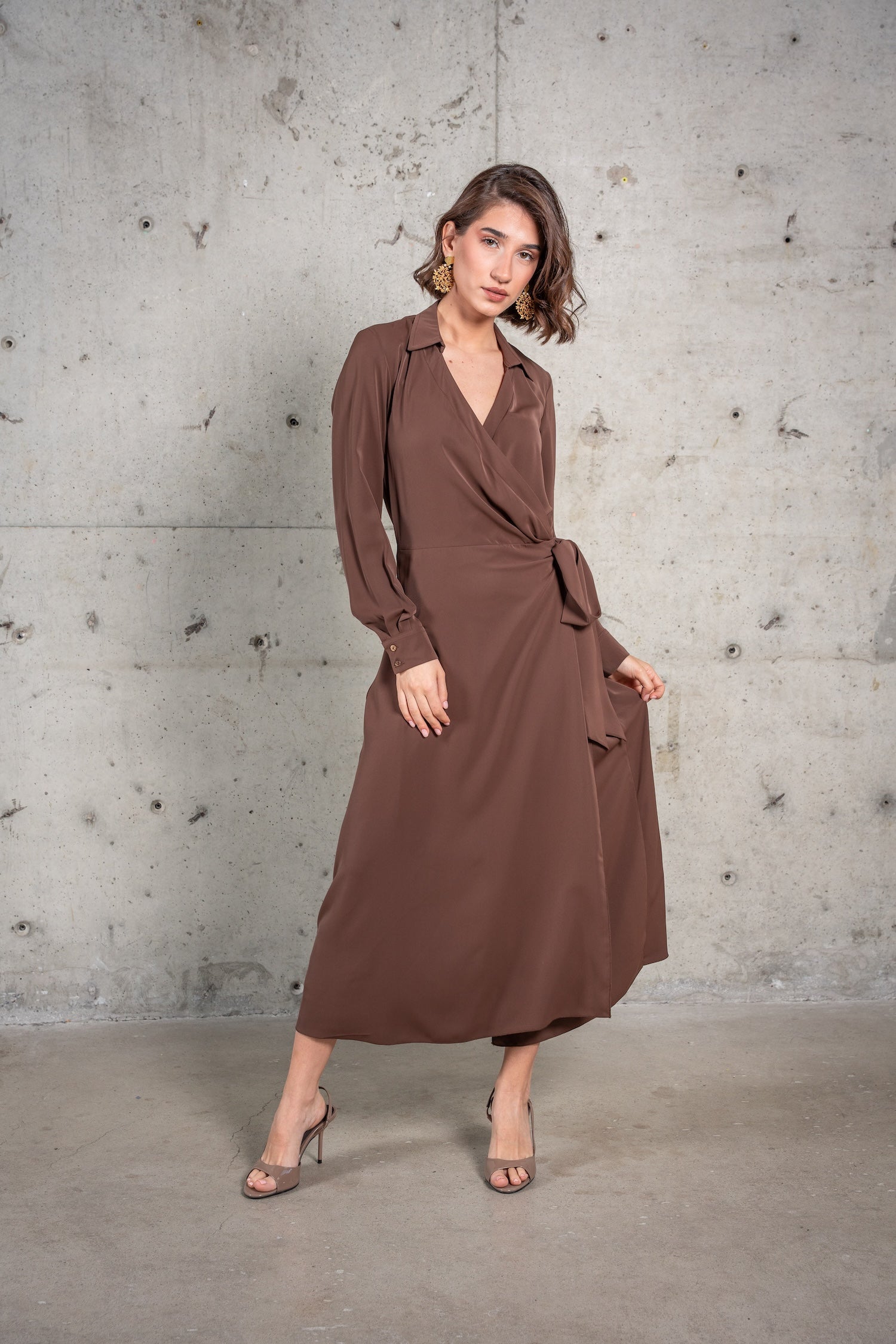 Solana Wrap Dress-Chocolate