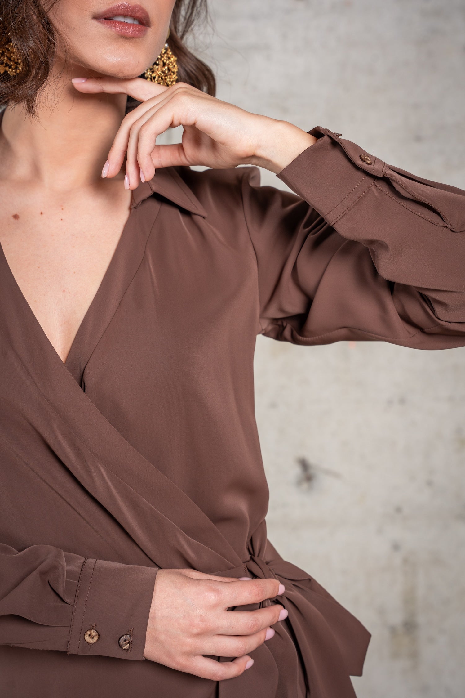 Solana Wrap Dress-Chocolate