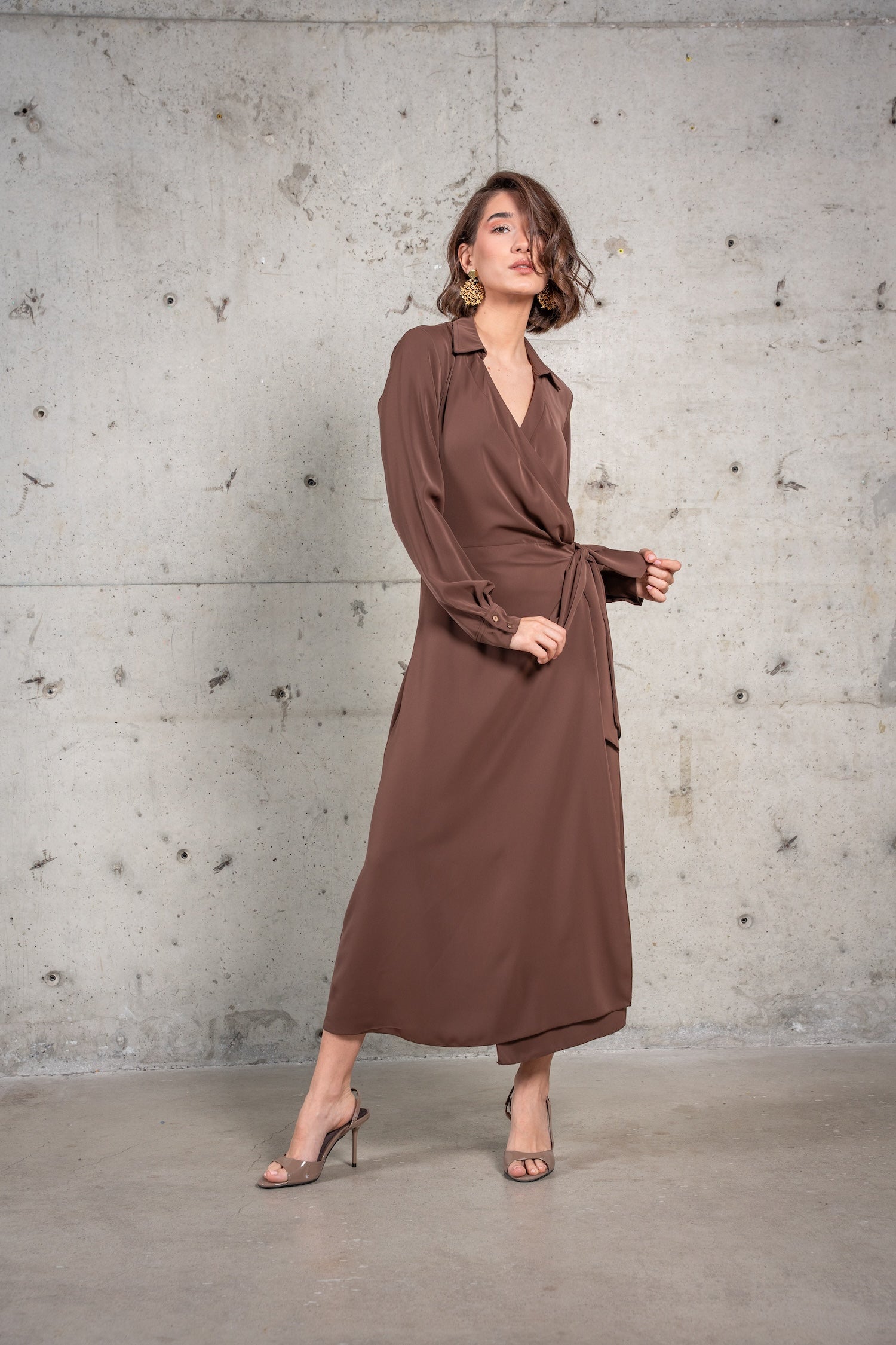 Solana Wrap Dress-Chocolate