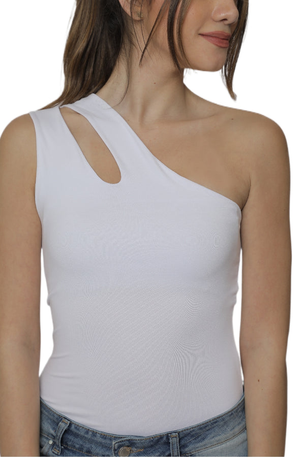 Asymmetric Bodysuit - White