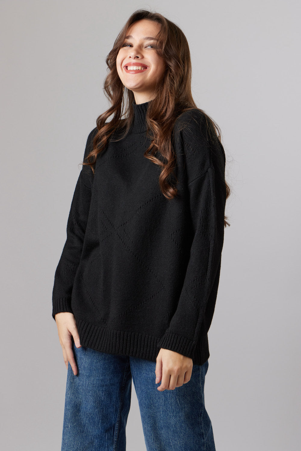 High-Neck Sweater - Black