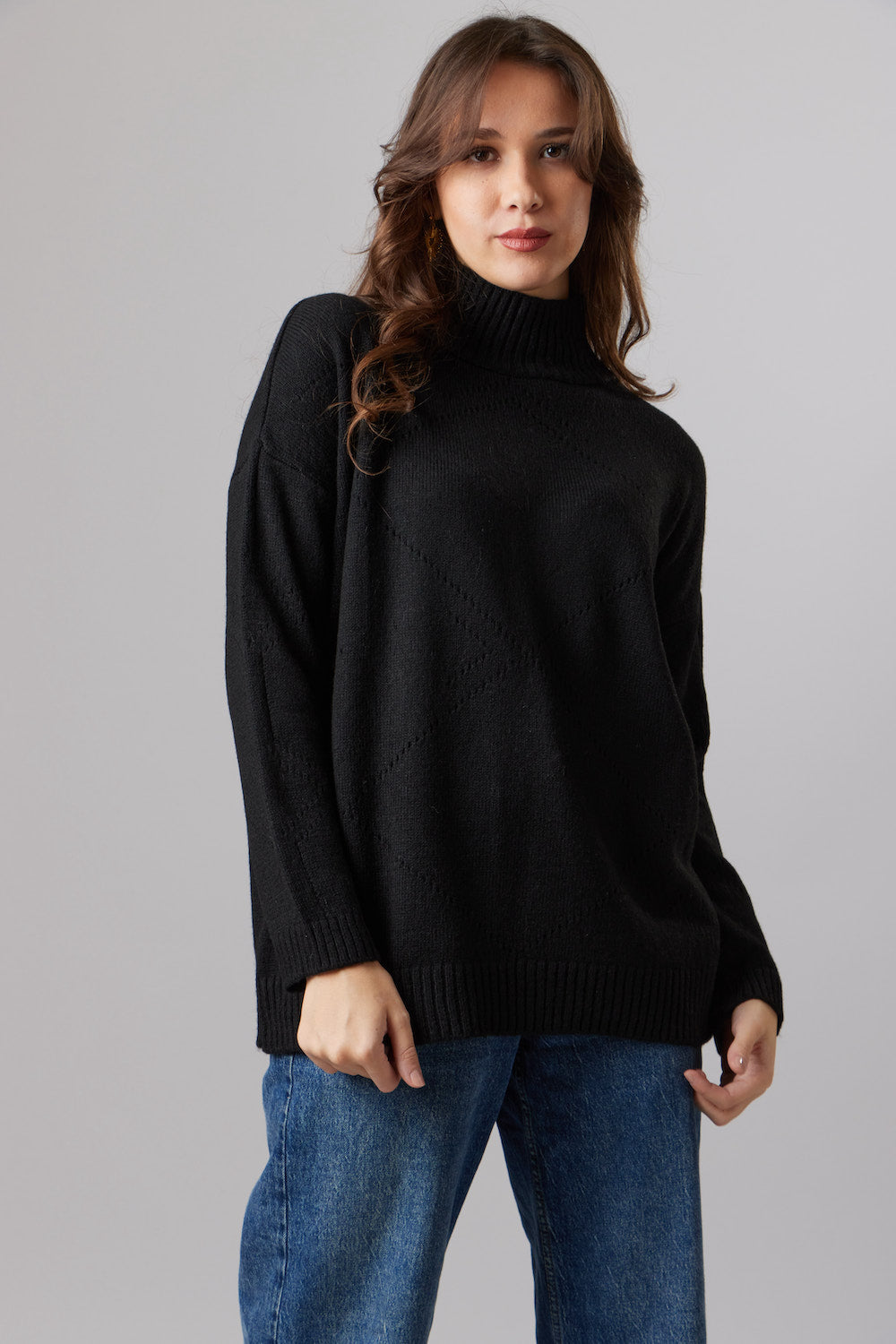 High-Neck Sweater - Black