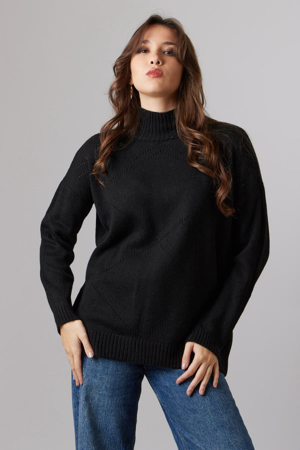 High-Neck Sweater - Black