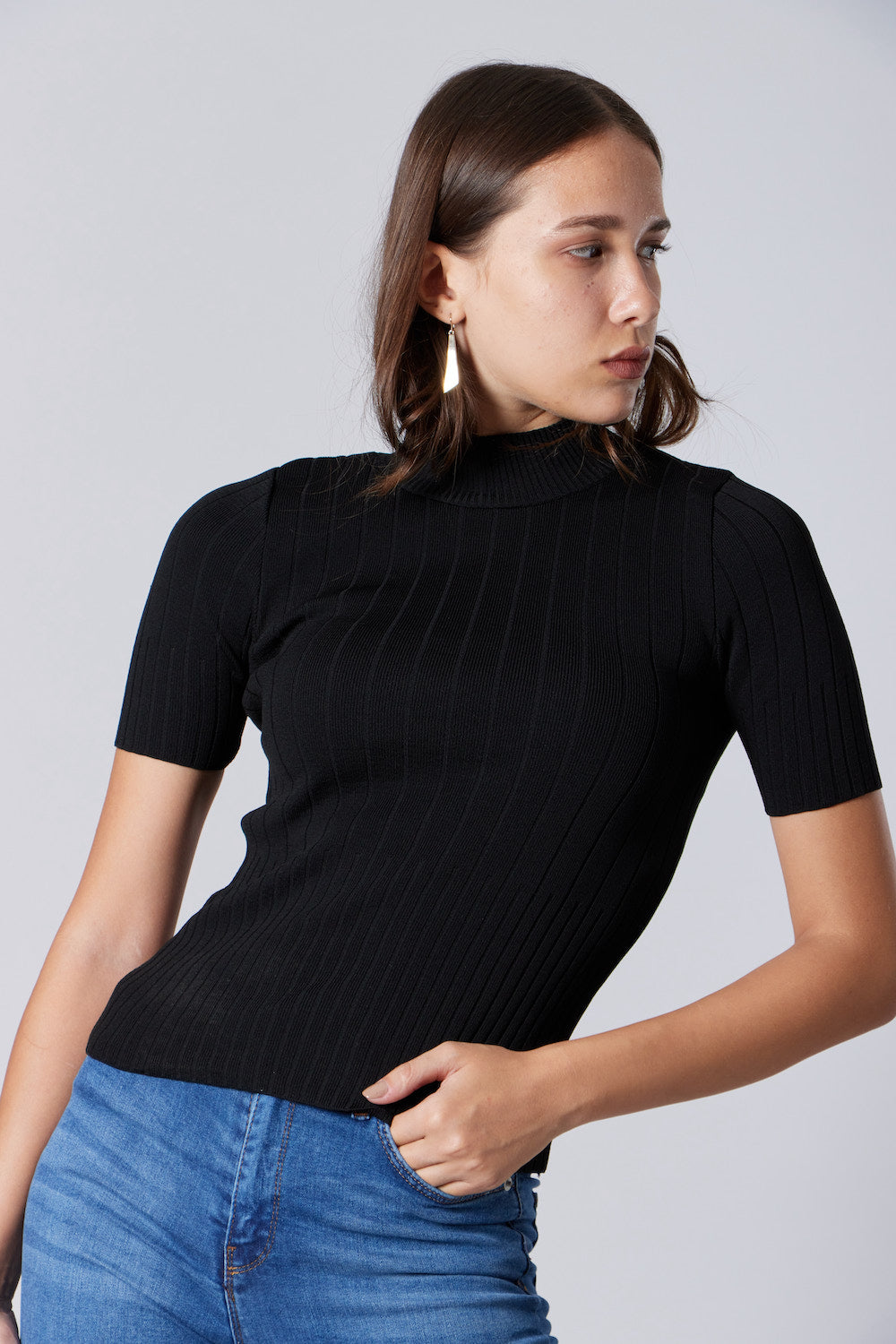 Ribbed High Neck Top