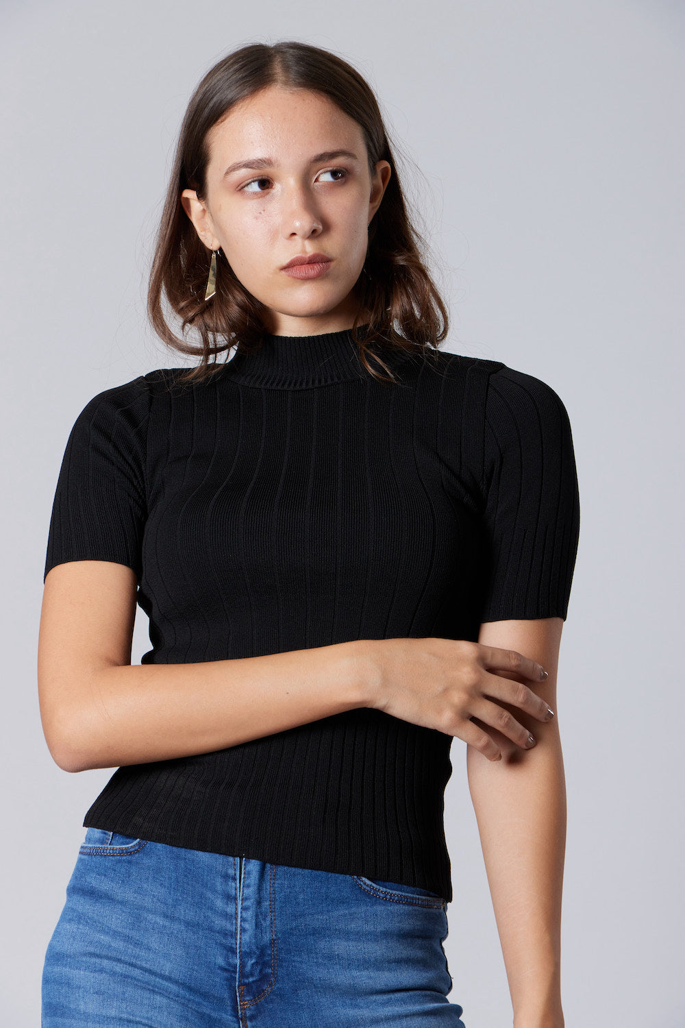 Ribbed High Neck Top