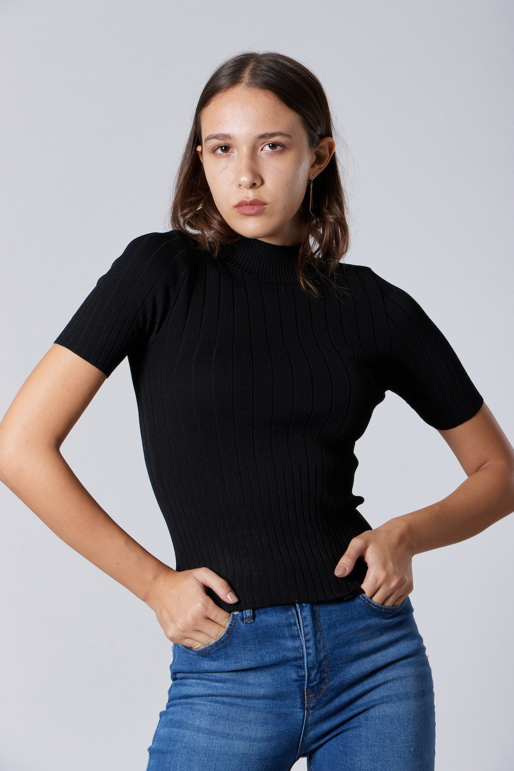 Ribbed High Neck Top