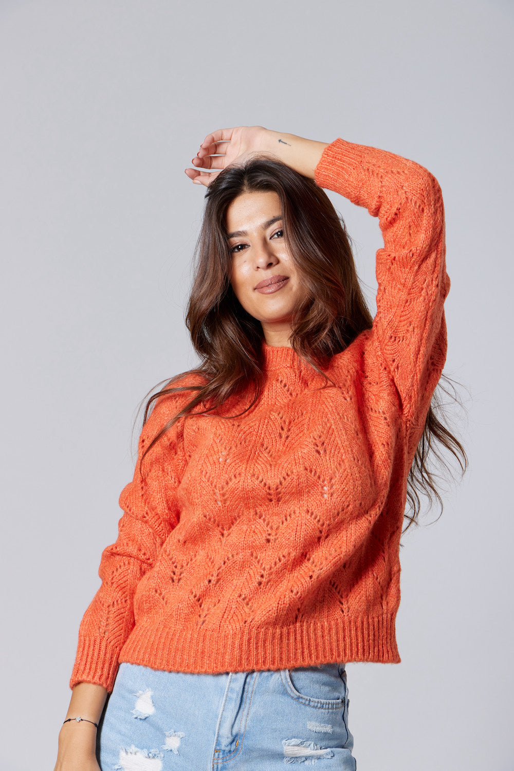 Cable-Knit Sweater - Orange