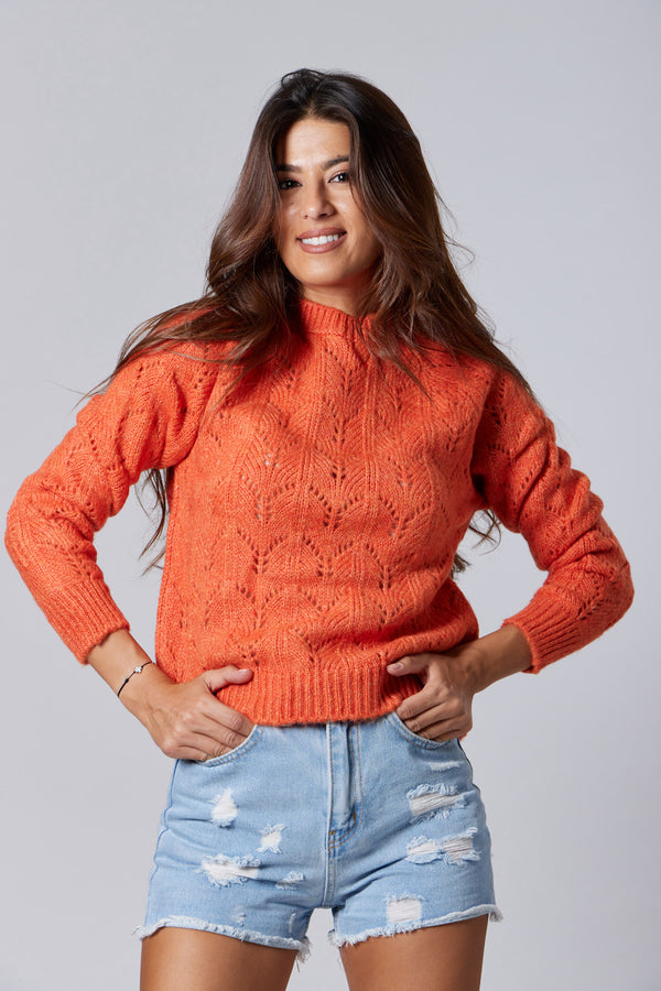 Cable-Knit Sweater - Orange