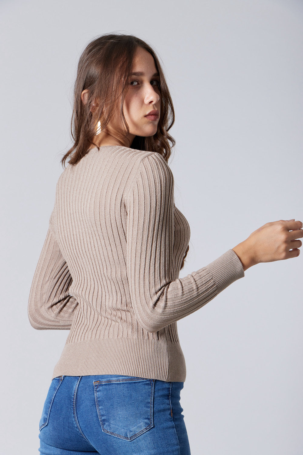 V-Neck Sweater - Beige