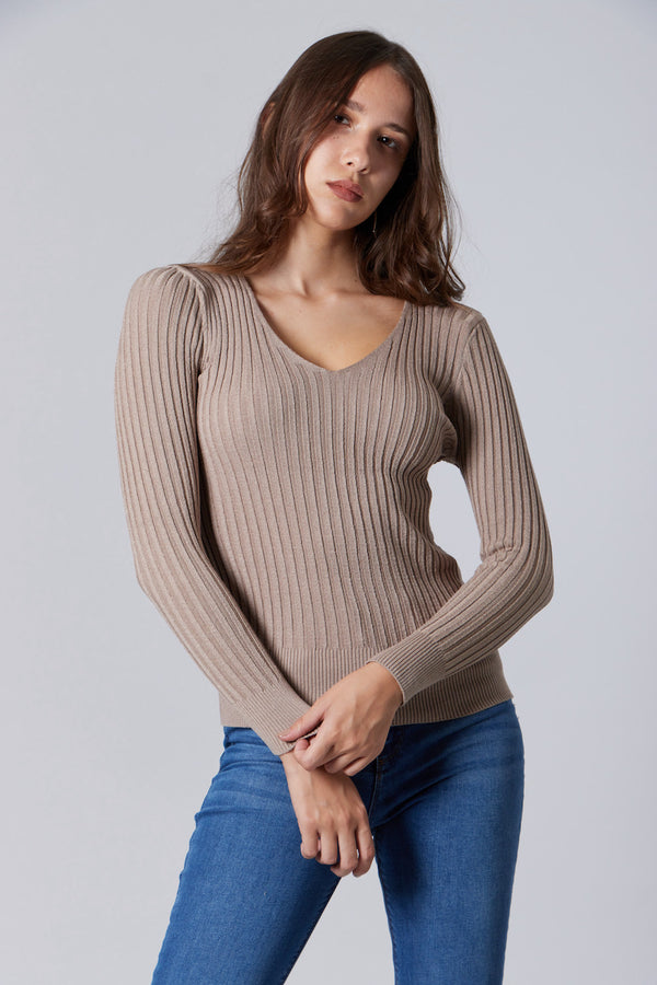 V-Neck Sweater - Beige