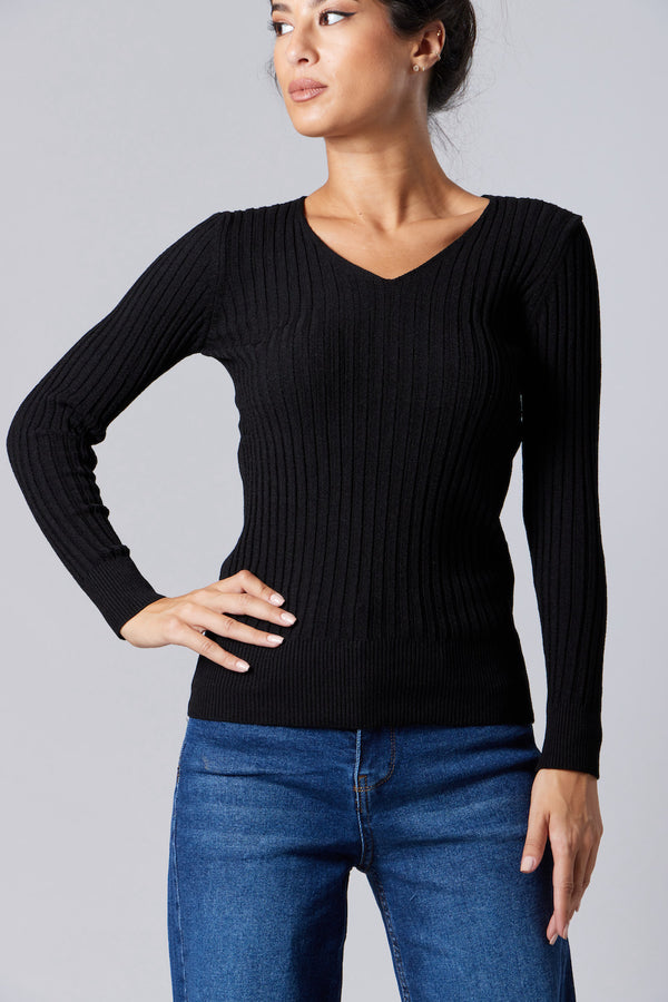 V-Neck Sweater - Black
