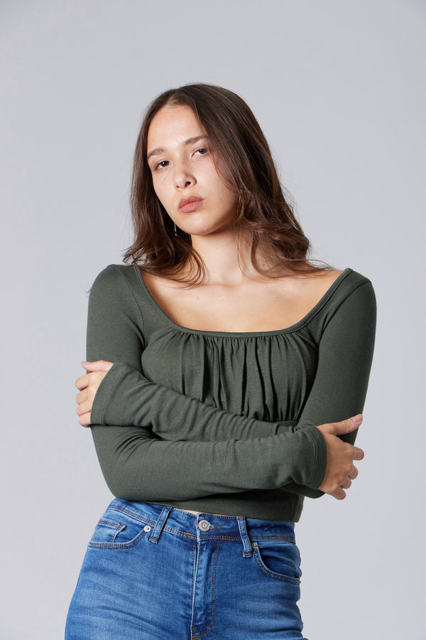 Drapped Crop Top - Olive Green