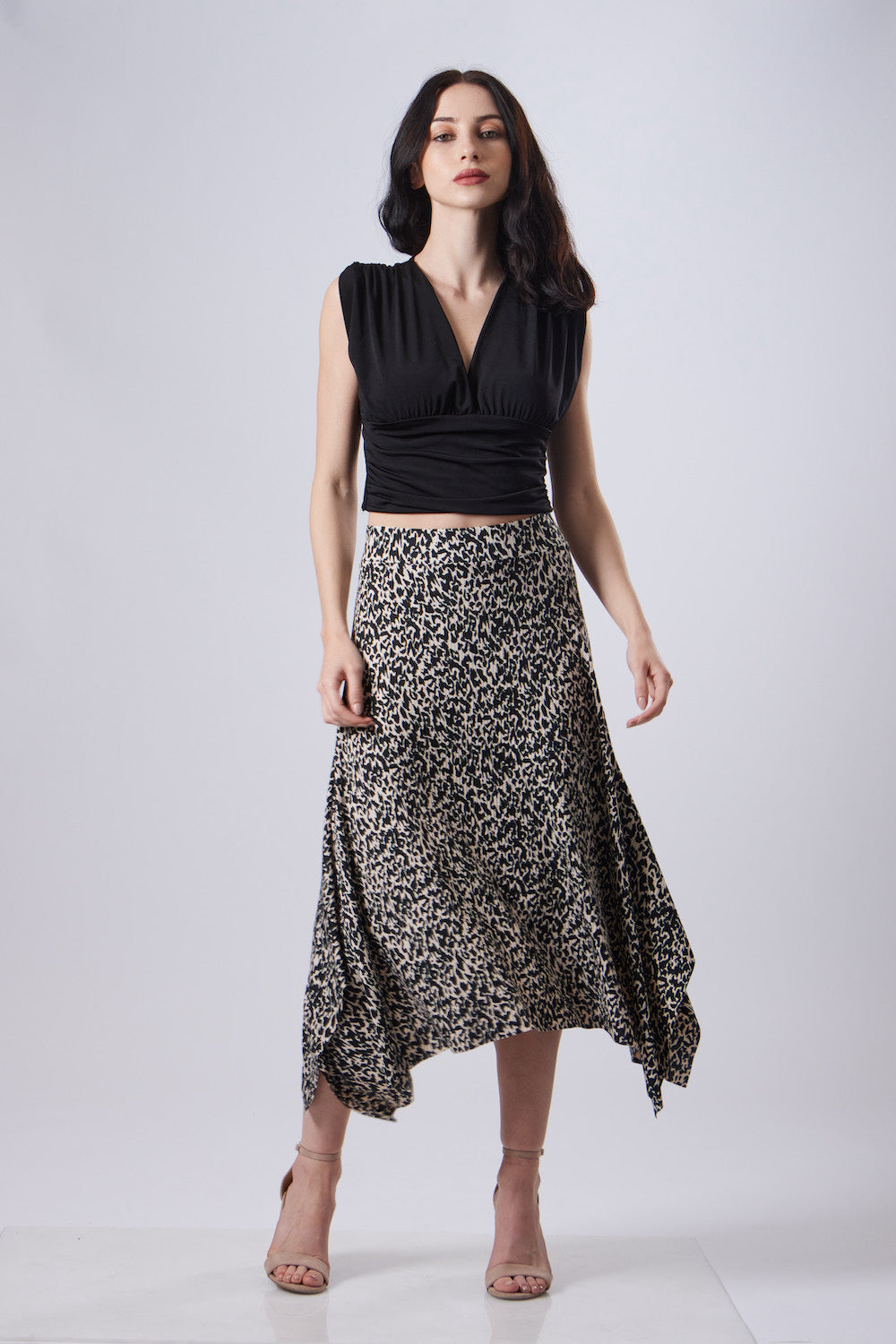 Dalia Midi Skirt - Black and Beige