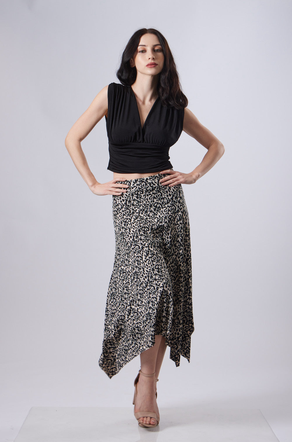 Dalia Midi Skirt - Black and Beige