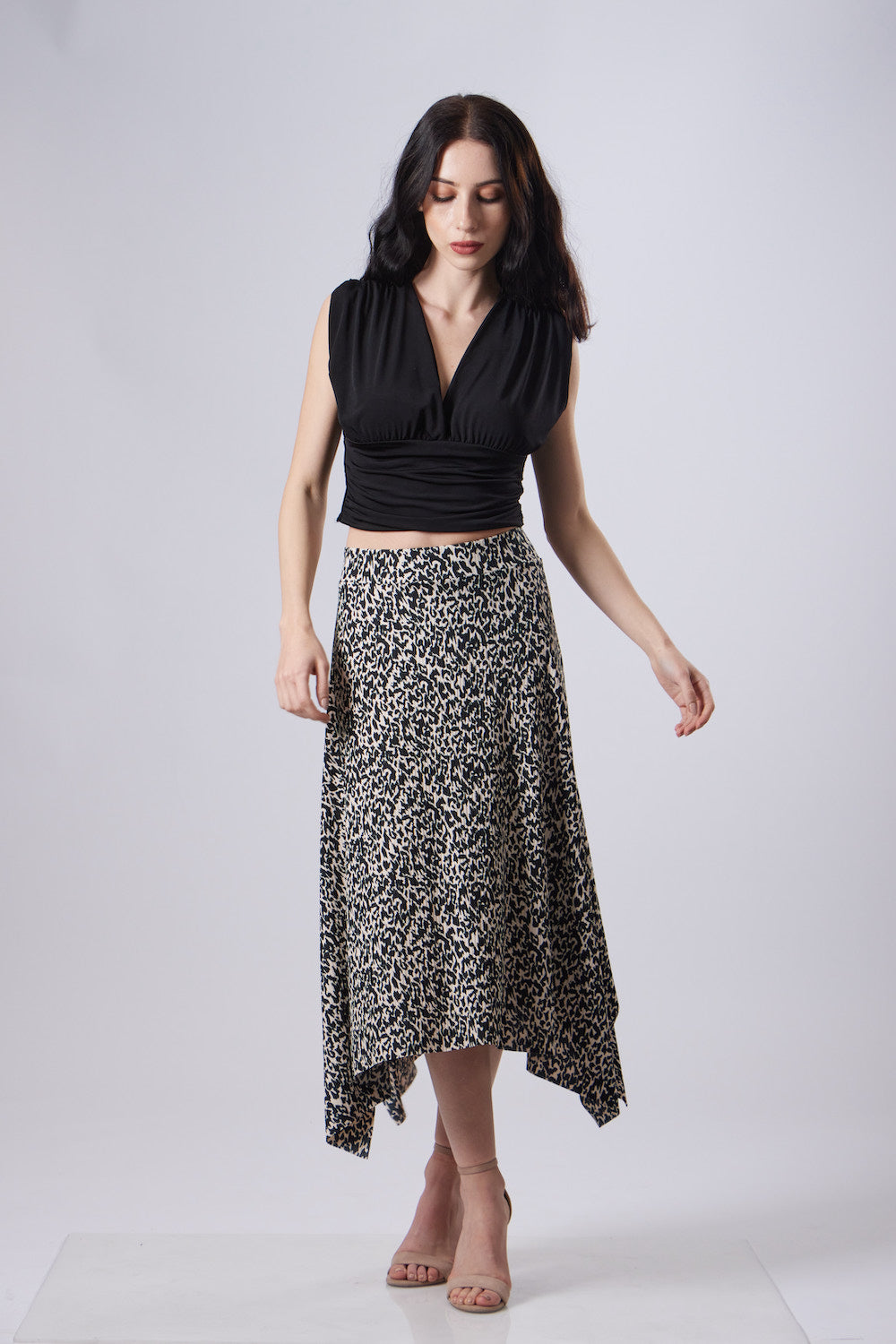 Dalia Midi Skirt - Black and Beige