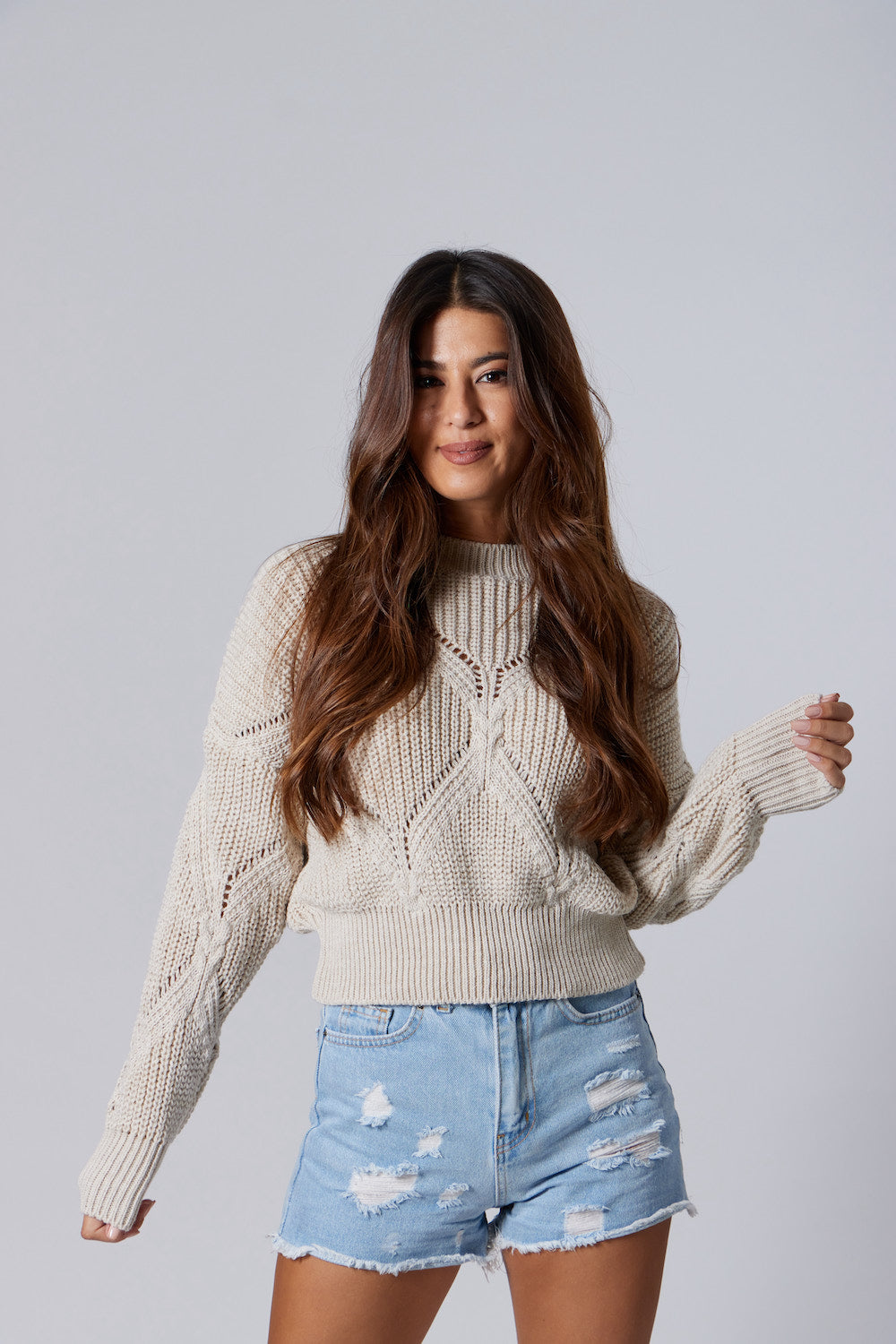 Cable-Knit Sweater - Beige