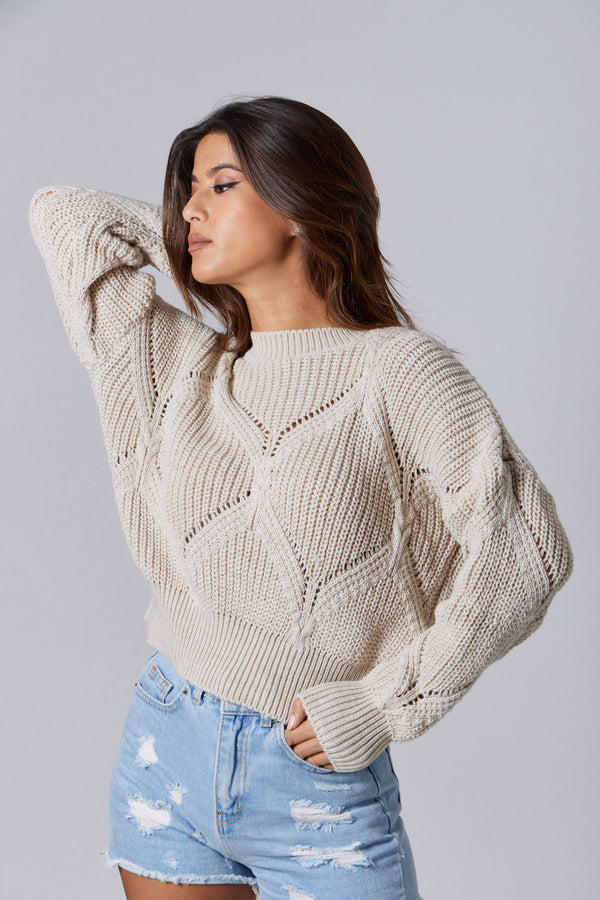 Cable-Knit Sweater - Beige