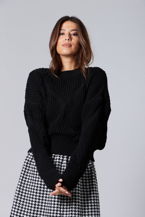 Cable-Knit Sweater - Black