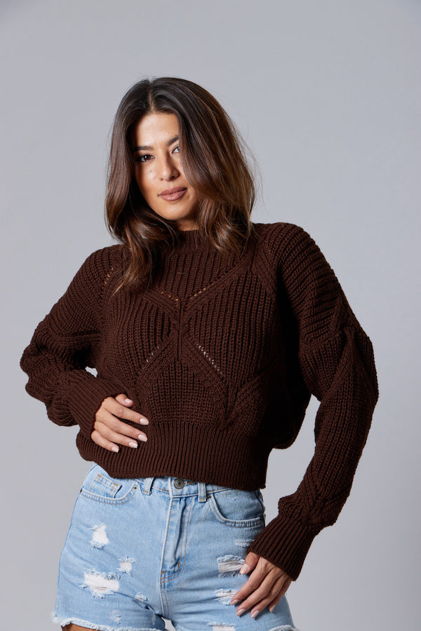 Cable-Knit Sweater - Brown