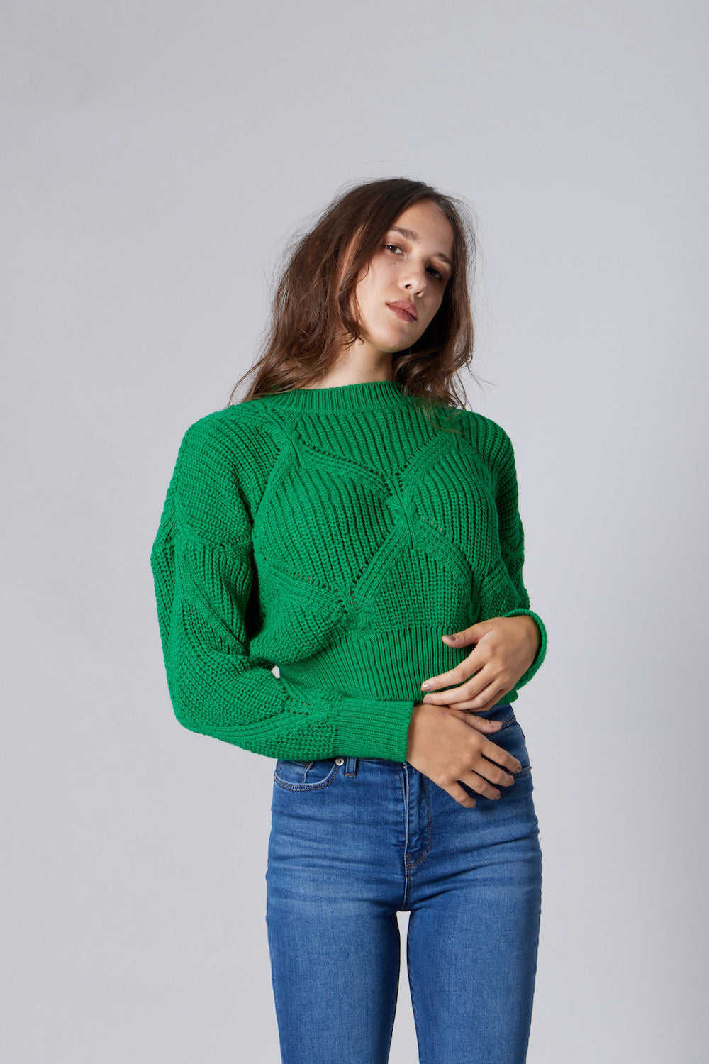 Cable-Knit Sweater - Green