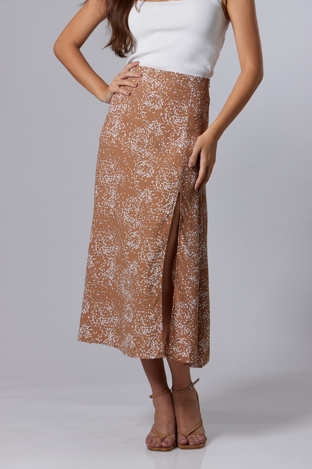 Sariah Midi Skirt - Printed Beige